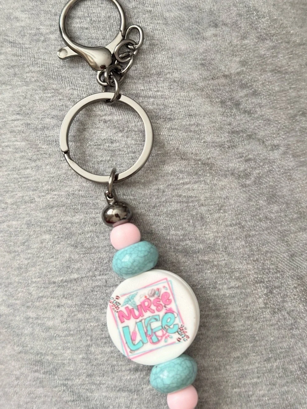 Nurse Life Beaded Keychain - Pink & Turquoise